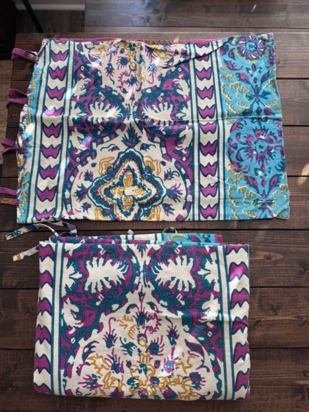 Purple & Teal Floral Stripe Bedspread - Unbranded